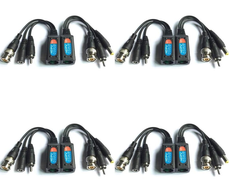 Evertech 8 Megapixel HD Video Balun Transceiver CCTV via UTP Cable Passive Video Power and Audio/Data Connector RJ45 Cat5 Cat6 Data Transmitter 8MP (4 Pairs) - Image 1